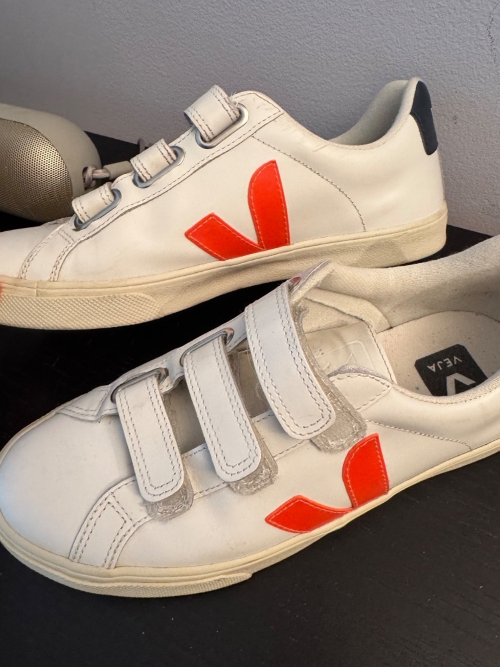 VEJA Esplar - White/Orange Leather 3-Lock Velcro Sneakers - W's Size 7 EU 38 - Picture 3 of 3